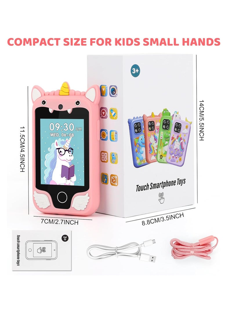 Kids Smart Phone for Girls, Dual Camera Unicorn Kids Phone Toy with Games, Music Player, Toddler Cell Phone Kids Learning Play Toy for 3-12 Years Old Boys Girls, Christmas Birthday With 8G Card (Pink)