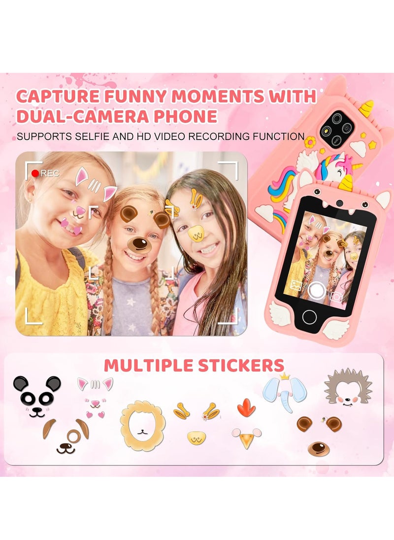 Kids Smart Phone for Girls, Dual Camera Unicorn Kids Phone Toy with Games, Music Player, Toddler Cell Phone Kids Learning Play Toy for 3-12 Years Old Boys Girls, Christmas Birthday With 8G Card (Pink)