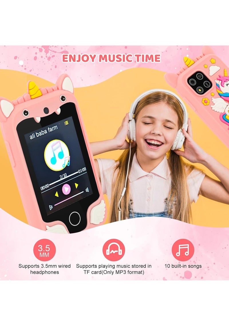 Kids Smart Phone for Girls, Dual Camera Unicorn Kids Phone Toy with Games, Music Player, Toddler Cell Phone Kids Learning Play Toy for 3-12 Years Old Boys Girls, Christmas Birthday With 8G Card (Pink)