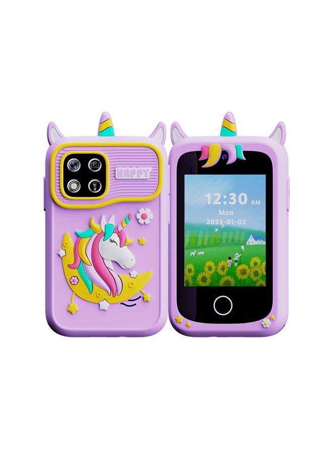 Kids Smart Phone for Girls, Dual Camera Unicorn Kids Phone Toy with Games, Music Player, Toddler Cell Phone Kids Learning Play Toy for 3-12 Years Old Boys Girls, Christmas Birthday With 8G Card (Purple)