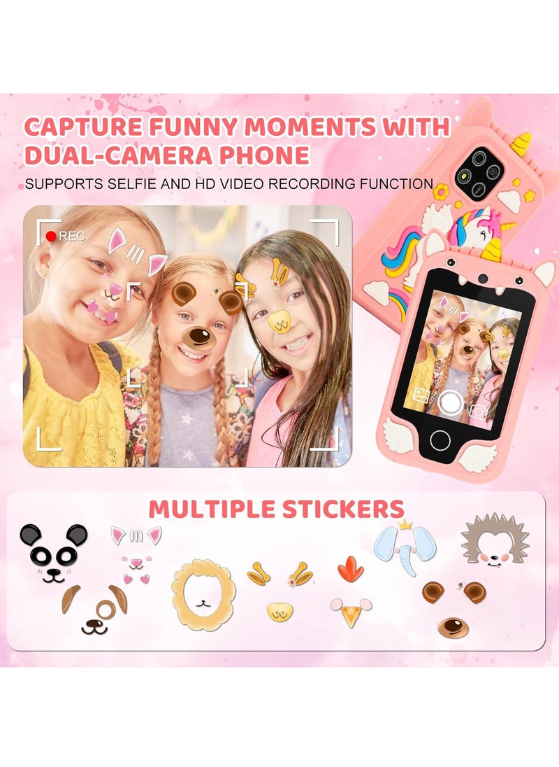 Kids Smart Phone for Girls, Dual Camera Unicorn Kids Phone Toy with Games, Music Player, Toddler Cell Phone Kids Learning Play Toy for 3-12 Years Old Boys Girls, Christmas Birthday With 8G Card (Purple)