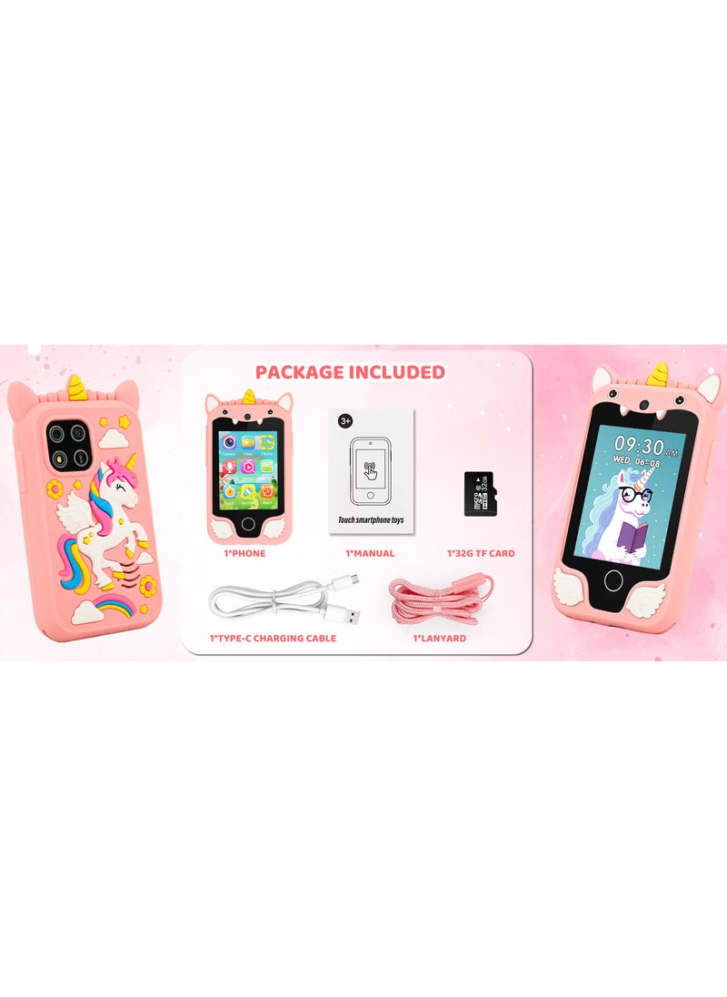 Kids Smart Phone for Girls, Dual Camera Unicorn Kids Phone Toy with Games, Music Player, Toddler Cell Phone Kids Learning Play Toy for 3-12 Years Old Boys Girls, Christmas Birthday With 8G Card (Purple)