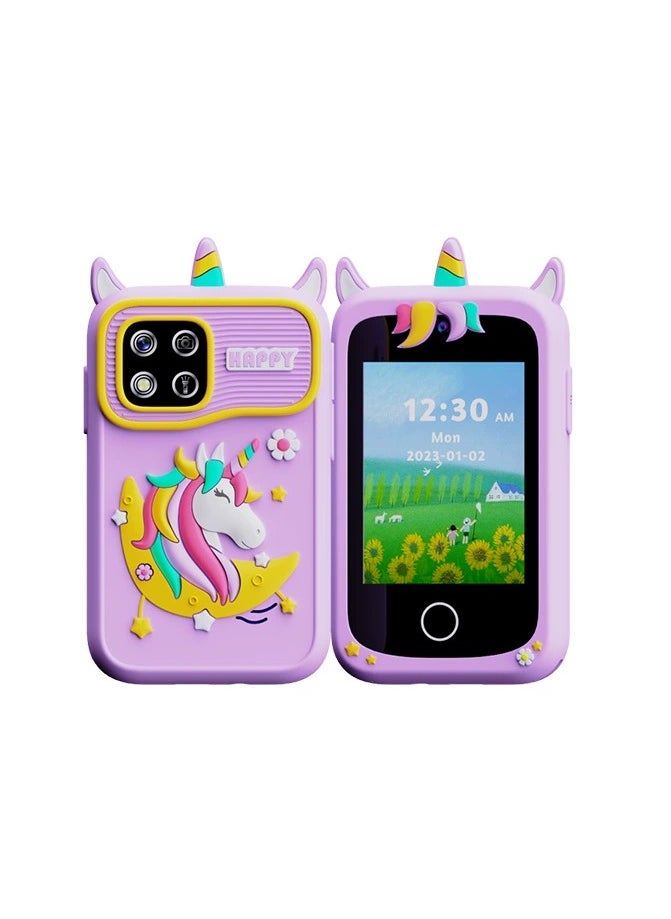 Kids Smart Phone for Girls, Dual Camera Unicorn Kids Phone Toy with Games, Music Player, Toddler Cell Phone Kids Learning Play Toy for 3-12 Years Old Boys Girls, Christmas Birthday With 8G Card (Purple)