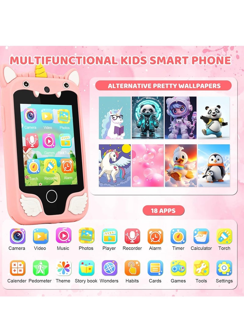 Kids Smart Phone for Girls, Dual Camera Unicorn Kids Phone Toy with Games, Music Player, Toddler Cell Phone Kids Learning Play Toy for 3-12 Years Old Boys Girls, Christmas Birthday With 8G Card (Purple)