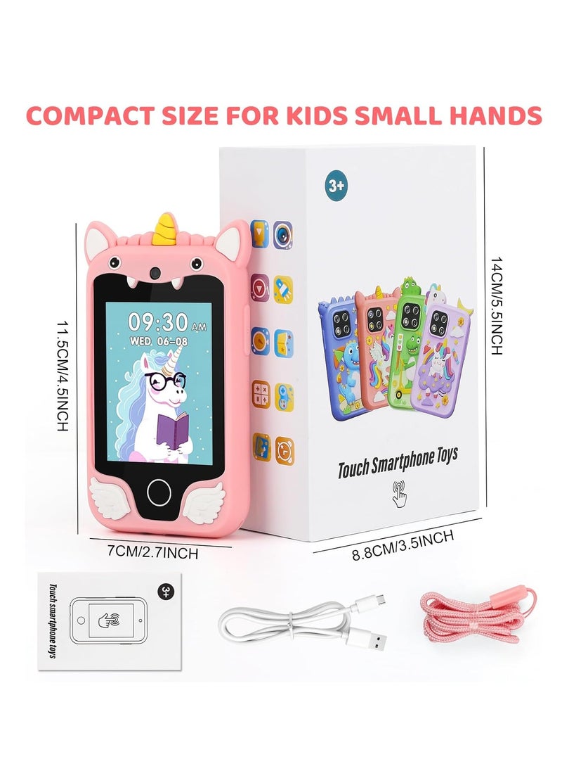 Kids Smart Phone for Girls, Dual Camera Unicorn Kids Phone Toy with Games, Music Player, Toddler Cell Phone Kids Learning Play Toy for 3-12 Years Old Boys Girls, Christmas Birthday With 8G Card (Pink)