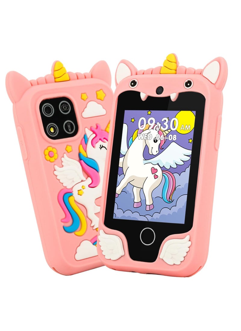 Kids Smart Phone for Girls, Dual Camera Unicorn Kids Phone Toy with Games, Music Player, Toddler Cell Phone Kids Learning Play Toy for 3-12 Years Old Boys Girls, Christmas Birthday With 8G Card (Pink)