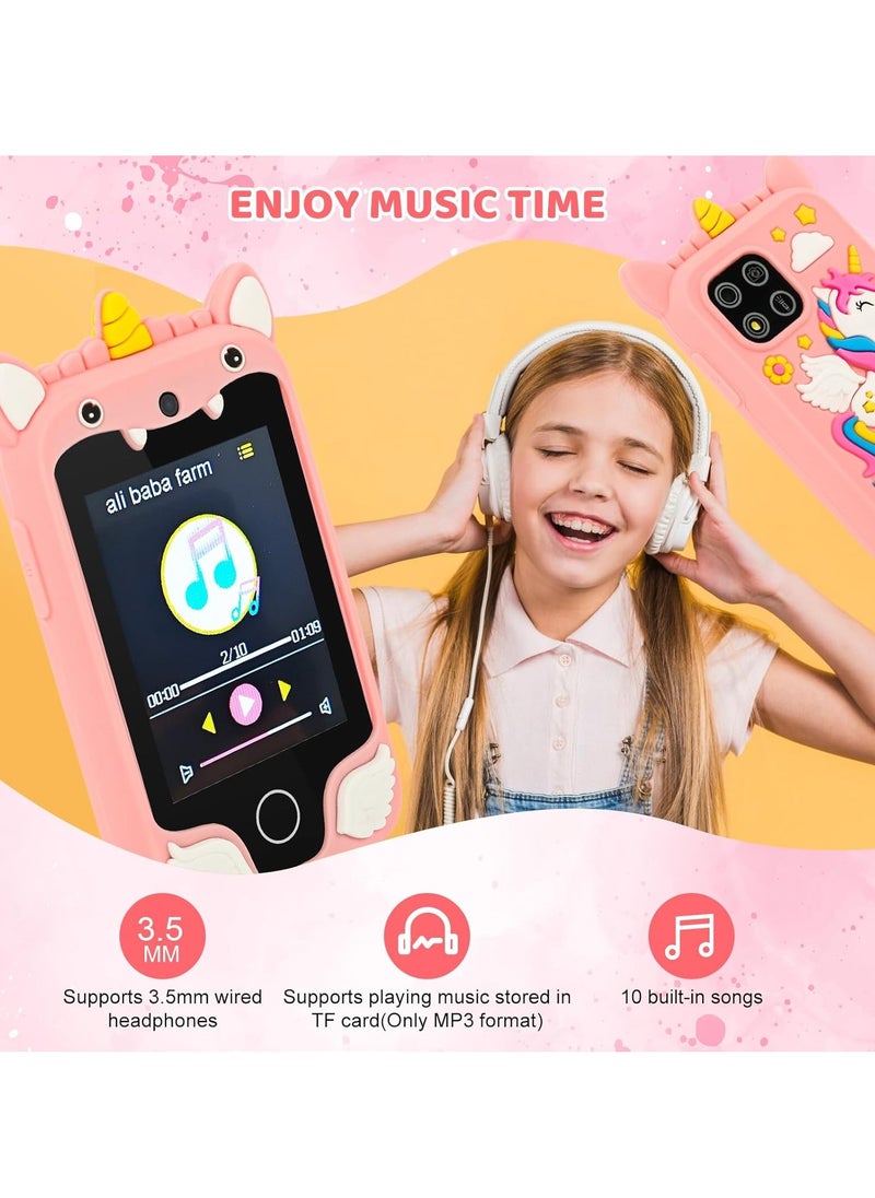 Kids Smart Phone for Girls, Dual Camera Unicorn Kids Phone Toy with Games, Music Player, Toddler Cell Phone Kids Learning Play Toy for 3-12 Years Old Boys Girls, Christmas Birthday With 8G Card (Pink)