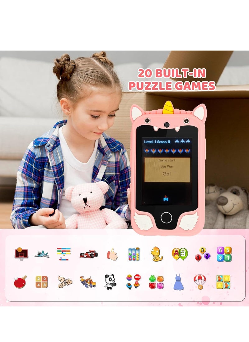 Kids Smart Phone for Girls, Dual Camera Unicorn Kids Phone Toy with Games, Music Player, Toddler Cell Phone Kids Learning Play Toy for 3-12 Years Old Boys Girls, Christmas Birthday With 8G Card (Pink)