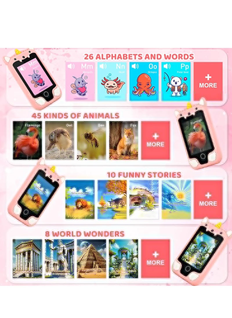 Kids Smart Phone for Girls, Dual Camera Unicorn Kids Phone Toy with Games, Music Player, Toddler Cell Phone Kids Learning Play Toy for 3-12 Years Old Boys Girls, Christmas Birthday With 8G Card (Pink)