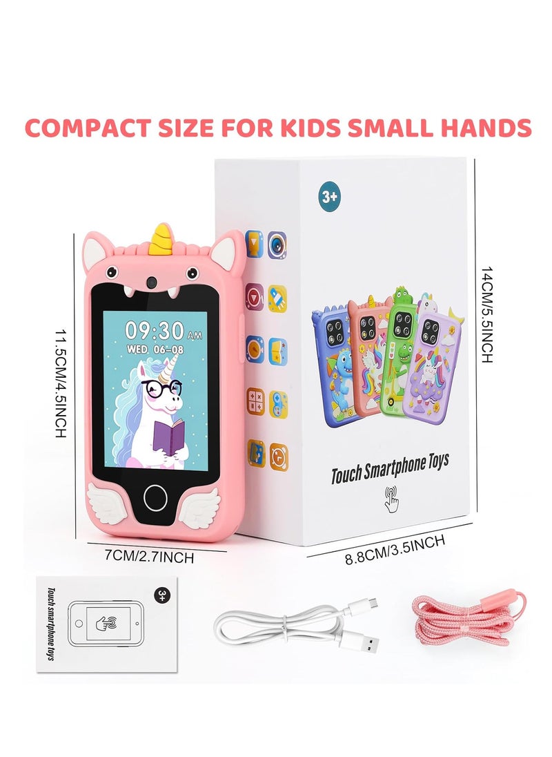 Kids Smart Phone for Girls, Dual Camera Unicorn Kids Phone Toy with Games, Music Player, Toddler Cell Phone Kids Learning Play Toy for 3-12 Years Old Boys Girls, Christmas Birthday With 8G Card (Pink)
