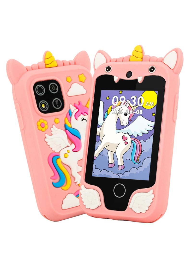 Kids Smart Phone for Girls, Dual Camera Unicorn Kids Phone Toy with Games, Music Player, Toddler Cell Phone Kids Learning Play Toy for 3-12 Years Old Boys Girls, Christmas Birthday With 8G Card (Pink)