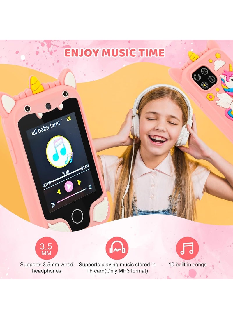 Kids Smart Phone for Girls, Dual Camera Unicorn Kids Phone Toy with Games, Music Player, Toddler Cell Phone Kids Learning Play Toy for 3-12 Years Old Boys Girls, Christmas Birthday With 8G Card (Pink)
