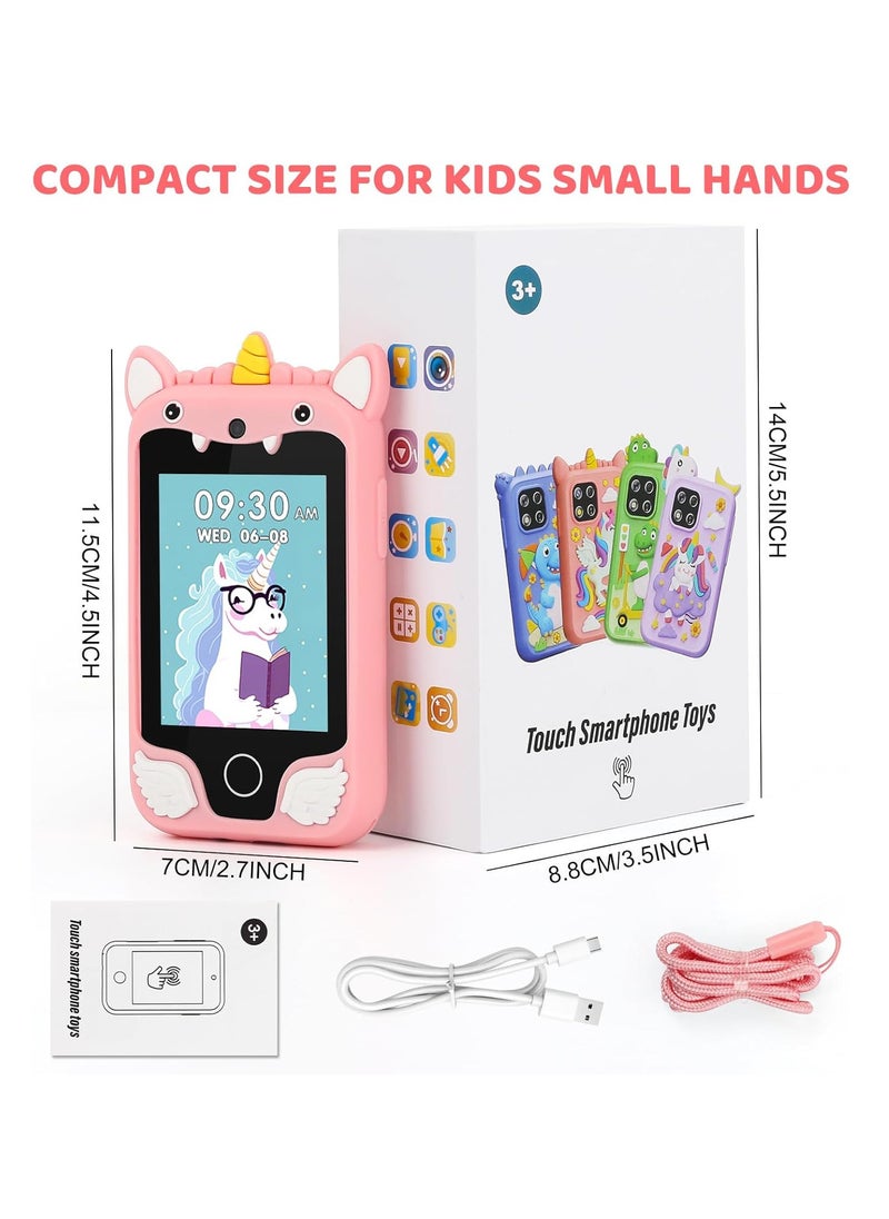 Kids Smart Phone for Girls, Dual Camera Unicorn Kids Phone Toy with Games, Music Player, Toddler Cell Phone Kids Learning Play Toy for 3-12 Years Old Boys Girls, Christmas Birthday With 8G Card (Pink)