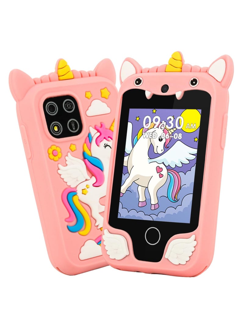 Kids Smart Phone for Girls, Dual Camera Unicorn Kids Phone Toy with Games, Music Player, Toddler Cell Phone Kids Learning Play Toy for 3-12 Years Old Boys Girls, Christmas Birthday With 8G Card (Pink)