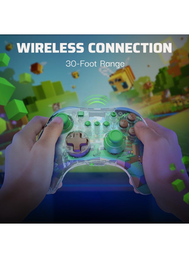 REALMz Wireless Nintendo Switch Pro Controller, Customizable LED, 40 Hour Rechargeable Battery Power,Officially Licensed by Nintendo: Minecraft Steve -Forest Biome