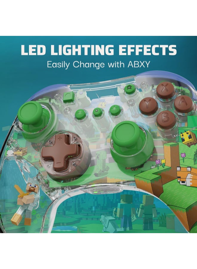 REALMz Wireless Nintendo Switch Pro Controller, Customizable LED, 40 Hour Rechargeable Battery Power,Officially Licensed by Nintendo: Minecraft Steve -Forest Biome