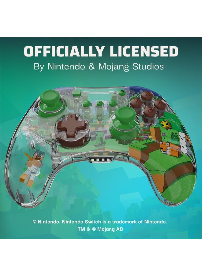 REALMz Wireless Nintendo Switch Pro Controller, Customizable LED, 40 Hour Rechargeable Battery Power,Officially Licensed by Nintendo: Minecraft Steve -Forest Biome