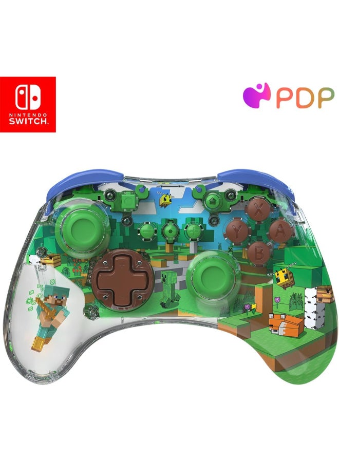 REALMz Wireless Nintendo Switch Pro Controller, Customizable LED, 40 Hour Rechargeable Battery Power,Officially Licensed by Nintendo: Minecraft Steve -Forest Biome