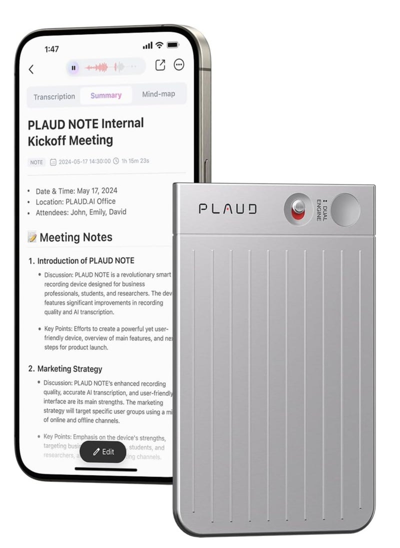 PLAUD Note Al Voice Recorder - Advanced Audio Recording Device With Magnetic Case - Real-time transcriptions for 112 languages - Powered by GPT-4o (White)