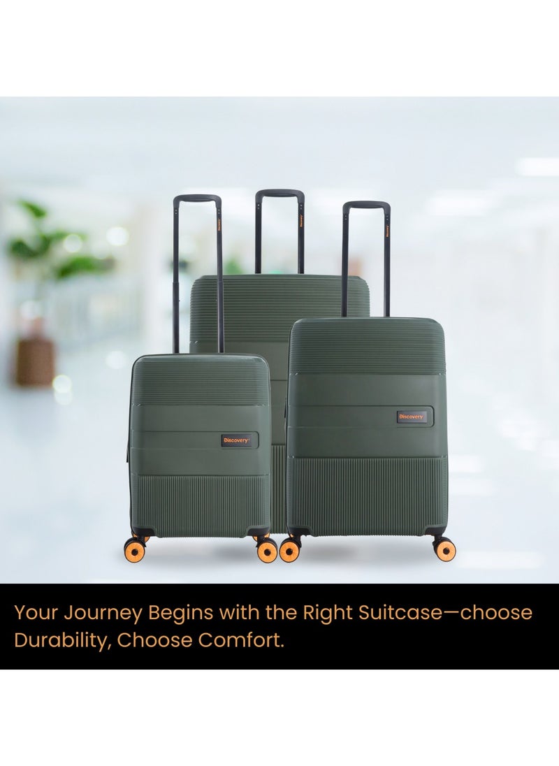 Discovery Trails PP Hardside Luggage Set Khaki, Durable Expandable Unbreakable Double Zip Lightweight Travel Bag 4 Double Wheel TSA Lock 3pcs Suitcase Trolley Bag (21+26+30 Inch).