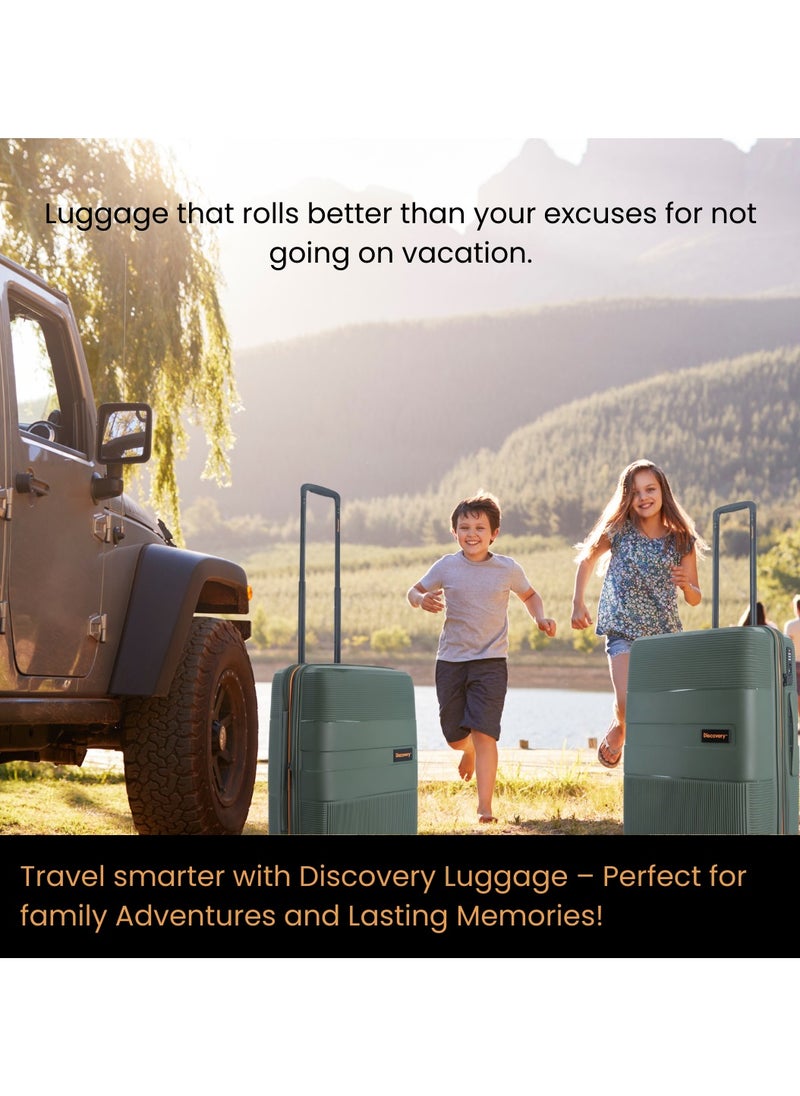 Discovery Trails PP Hardside Luggage Set Khaki, Durable Expandable Unbreakable Double Zip Lightweight Travel Bag 4 Double Wheel TSA Lock 3pcs Suitcase Trolley Bag (21+26+30 Inch).