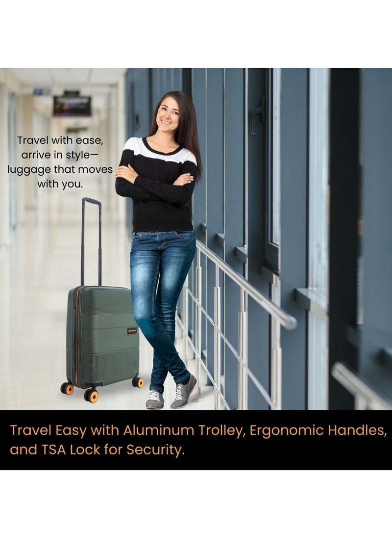 Discovery Trails PP Hardside Luggage Set Khaki, Durable Expandable Unbreakable Double Zip Lightweight Travel Bag 4 Double Wheel TSA Lock 3pcs Suitcase Trolley Bag (21+26+30 Inch).