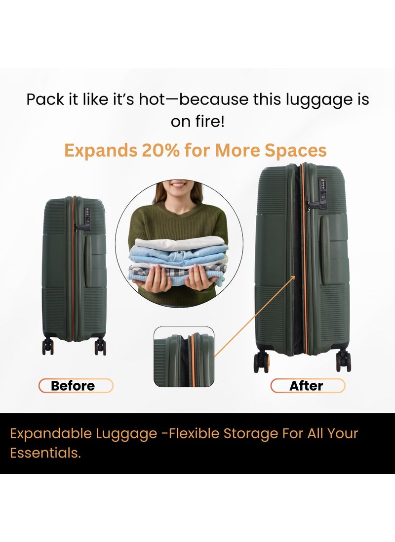 Discovery Trails PP Hardside Luggage Set Khaki, Durable Expandable Unbreakable Double Zip Lightweight Travel Bag 4 Double Wheel TSA Lock 3pcs Suitcase Trolley Bag (21+26+30 Inch).