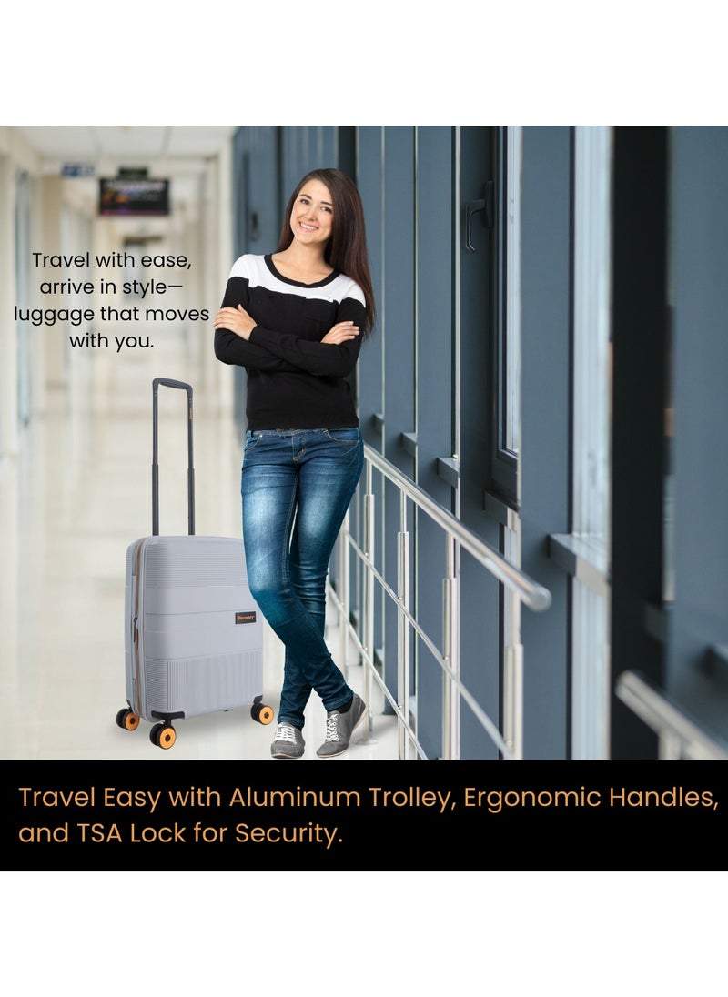 Discovery Trails PP Hardside Luggage Set Silver, Durable Expandable Unbreakable Double Zip Lightweight Travel Bag 4 Double Wheel TSA Lock 3pcs Suitcase Trolley Bag (21+26+30 Inch).