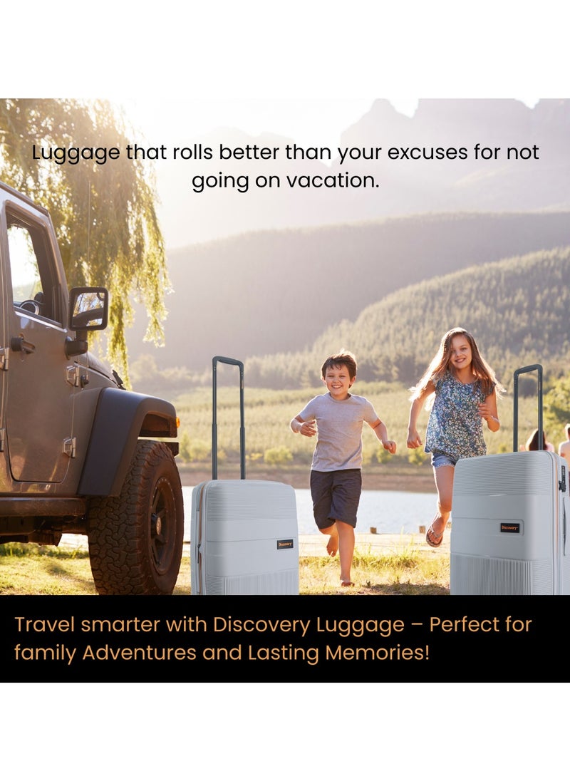 Discovery Trails PP Hardside Luggage Set Silver, Durable Expandable Unbreakable Double Zip Lightweight Travel Bag 4 Double Wheel TSA Lock 3pcs Suitcase Trolley Bag (21+26+30 Inch).