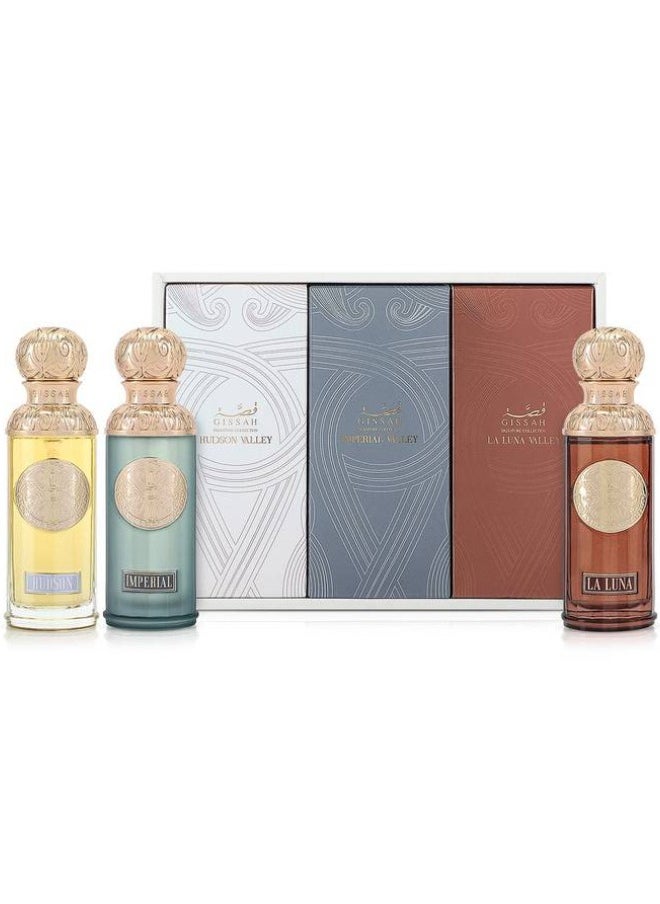 Valley Set Of 3 Perfumes For Men And Women, La Luna + Imperial Valley + Hudson Valley, Eau De Parfum 50ml