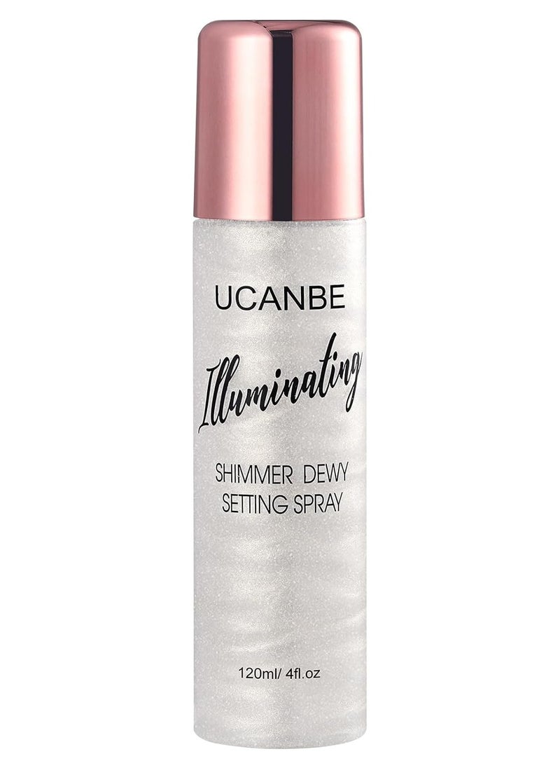 UCANBE Shimmer Dewy Setting Spray – Glowing + Makeup Setting Spray 2 in 1 Lightweight Formula for a Radiant Glow,Long-Lasting Face Mist for Face Body, 4 Fl Oz #Silver