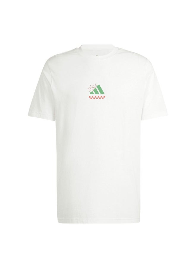 Adidas M L Pizza Tee White Graphic Tee (Short Sleeve) T-Shirts For Men