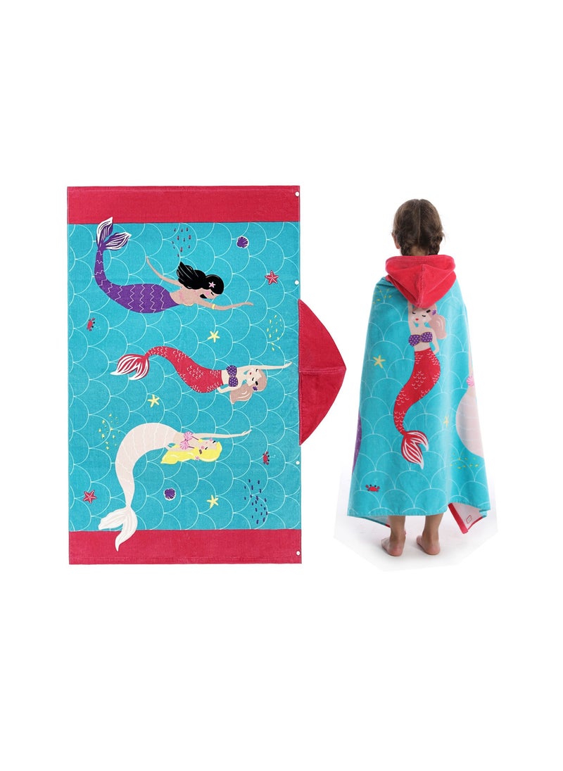 Kids Hooded Beach Bath Towel, 100% Cotton Girls Children Swimming Towel, Bath Poncho Bath Robe Surfing Toddler Gifts