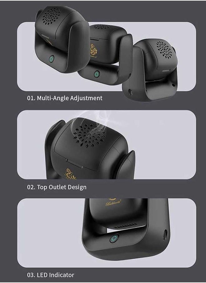 Rotating Electric Incense Burner with 90° Adjustable Angle, LED Indicator, 700°C High-Temperature Heating, 1500mAh Rechargeable Battery, and Type-C Fast Charging, Perfect for Bukhoor, Home, Office, and Car
