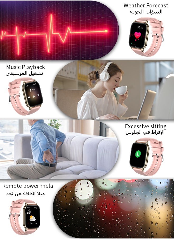 Korean Brand P5S Smart Watch,Business Smartwatch,Waterproof Fitness Watch, Bluetooth Calling,Smart watch for Men, Zinc Alloy Vacuum Plating, Heart Rate Monitoring,Smart watch for women Gold dial + pink strap