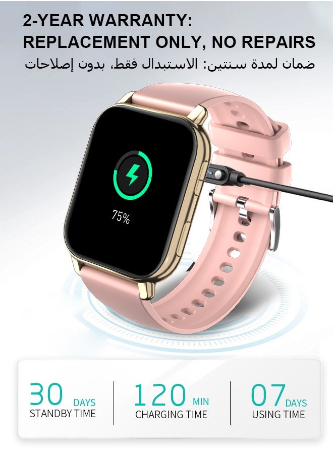 Korean Brand P5S Smart Watch,Business Smartwatch,Waterproof Fitness Watch, Bluetooth Calling,Smart watch for Men, Zinc Alloy Vacuum Plating, Heart Rate Monitoring,Smart watch for women Gold dial + pink strap