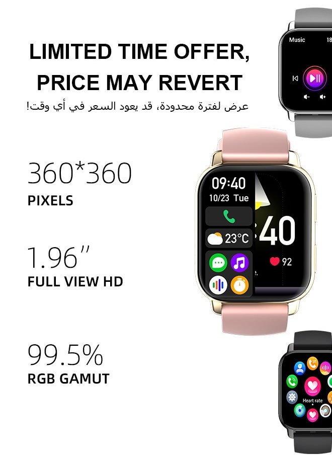 Korean Brand P5S Smart Watch,Business Smartwatch,Waterproof Fitness Watch, Bluetooth Calling,Smart watch for Men, Zinc Alloy Vacuum Plating, Heart Rate Monitoring,Smart watch for women Gold dial + pink strap