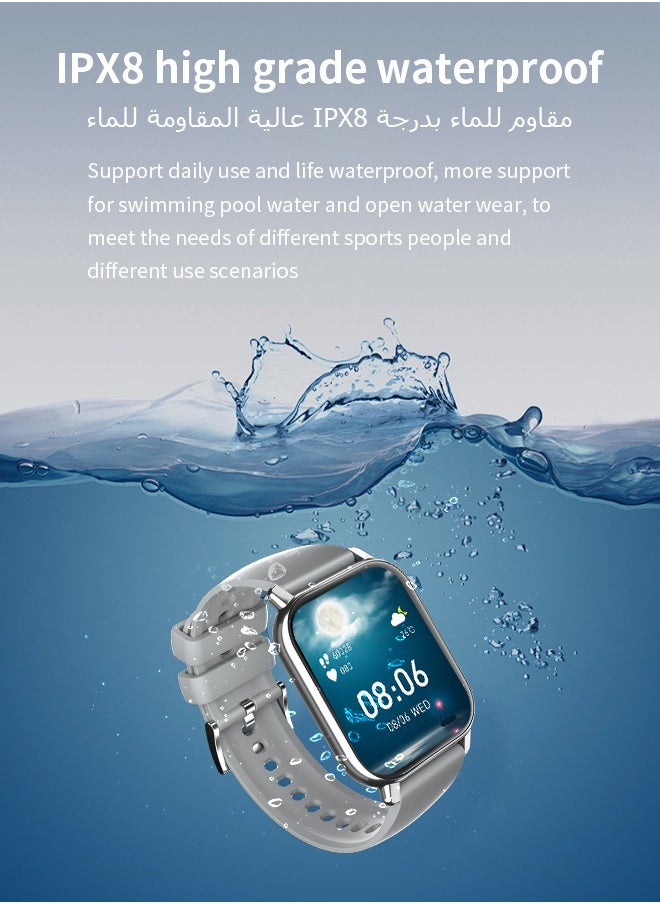 Korean Brand P5S Smart Watch,Business Smartwatch,Waterproof Fitness Watch, Bluetooth Calling,Smart watch for Men, Zinc Alloy Vacuum Plating, Heart Rate Monitoring,Smart watch for women Silver