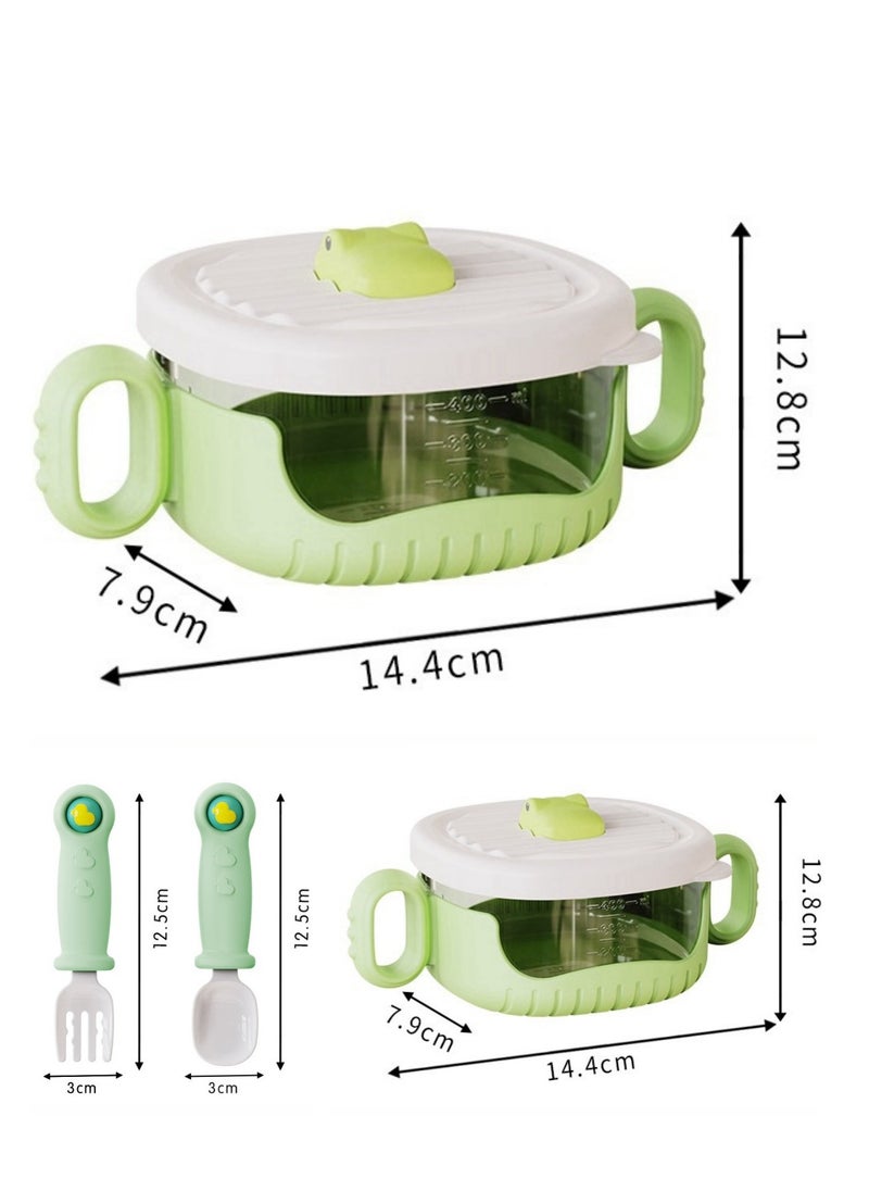 Silicone Baby Feeding Set, 4 Pieces, Including A Bowl With Lid, A Glass With A Straw, A Spoon And A Fork.