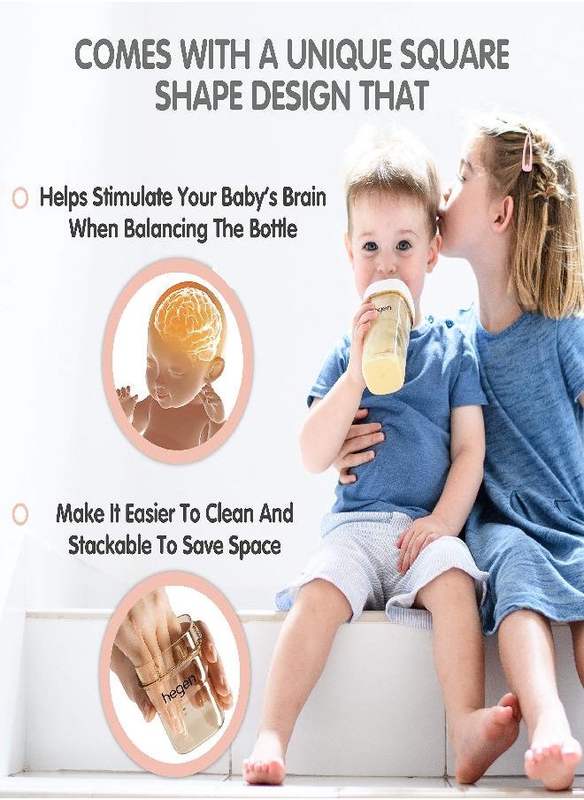 Hegen Baby Bottles- Anti Colic Baby Bottles Wide Neck- Breastfeeding System 11 oz with Fast Flow Teats (2 Pack)