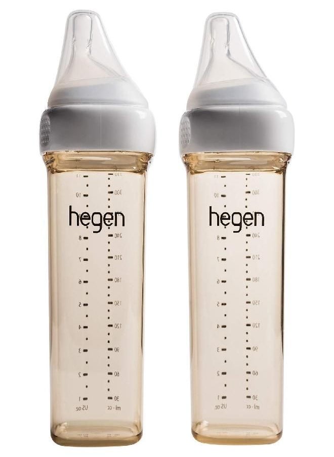 Hegen Baby Bottles- Anti Colic Baby Bottles Wide Neck- Breastfeeding System 11 oz with Fast Flow Teats (2 Pack)