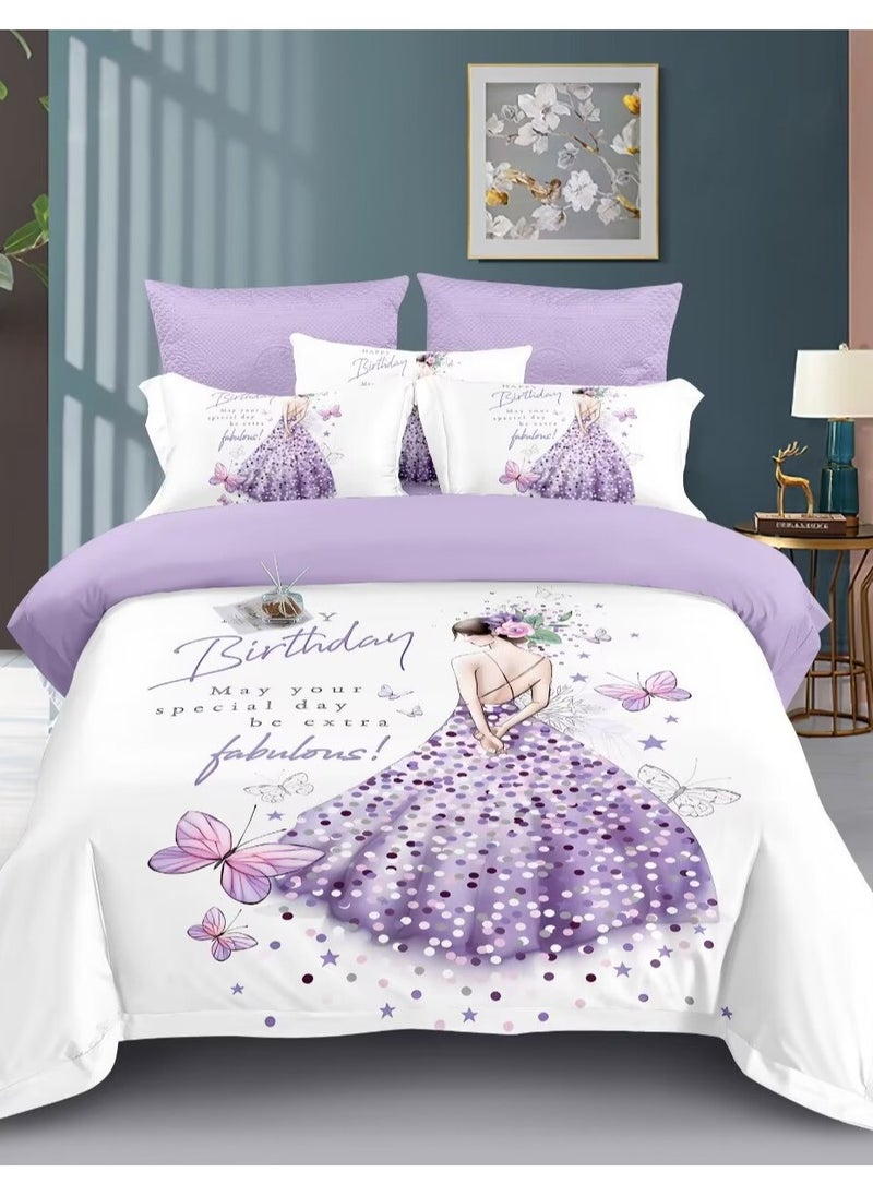 DUOMA HOME Digital printed duvet cover set(160×210cm) ,4pcs set with fit sheet and 2 pcs pillow cases, single size, purple girl