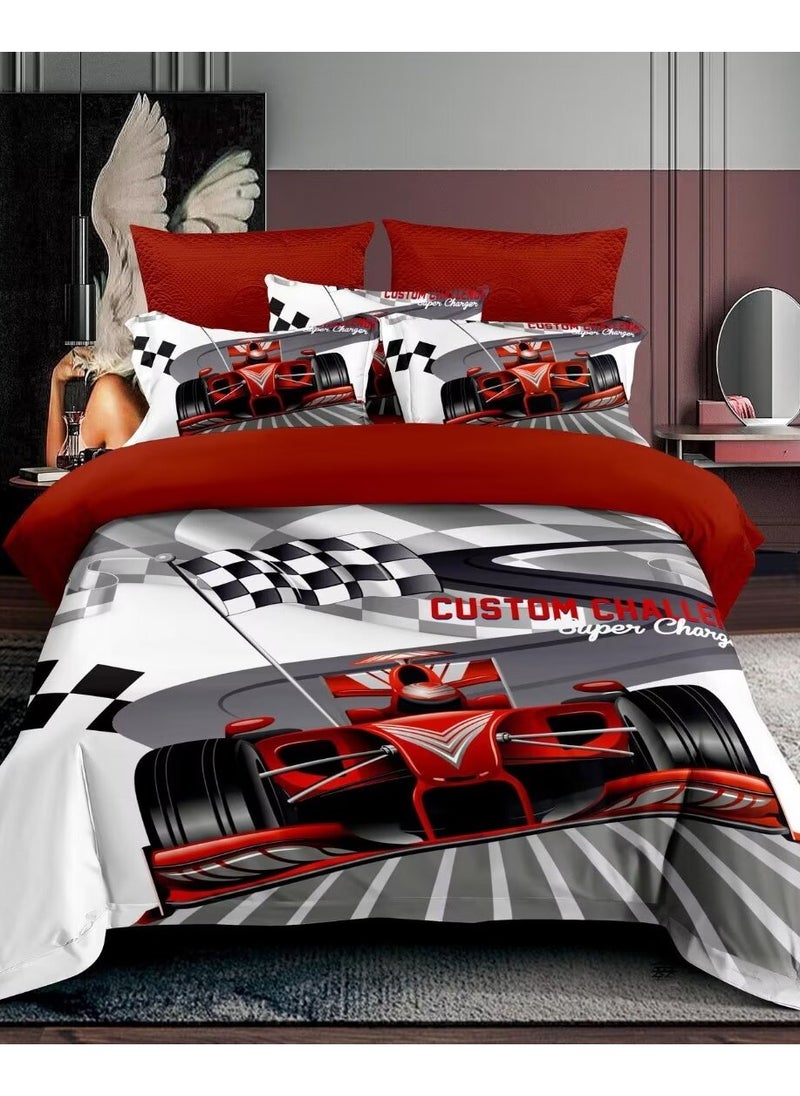 DUOMA HOME Digital printed duvet cover set(160×210cm) ,4pcs set with fit sheet and 2 pcs pillow cases, single size, car ,boy