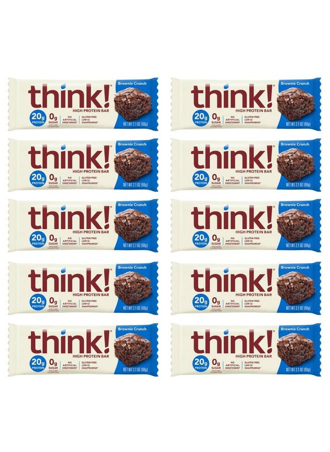 Think! Protein Bars, High Protein Snacks, Gluten Free, Kosher Friendly, Brownie Crunch, Nutrition Bars, 2.1 Oz Per Bar - 20 Count