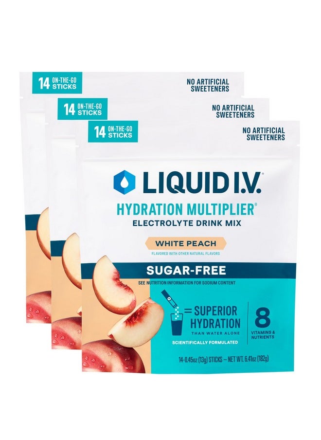 Liquid I.V.® Hydration Multiplier Sugar-Free - White Peach | Electrolyte Powder Drink Mix | 3 Pack (42 Servings)