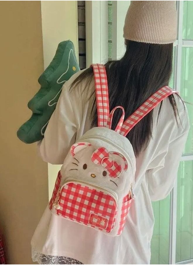 Hello Kitty Mini Backpack, Red and White Gingham Check Pattern