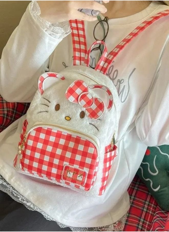 Hello Kitty Mini Backpack, Red and White Gingham Check Pattern