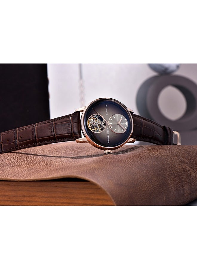 Men's Watch with Balance Wheel Automatic Mechanical Stainless Steel Wrist Watch for Men, Business Style, Leather Watch Band