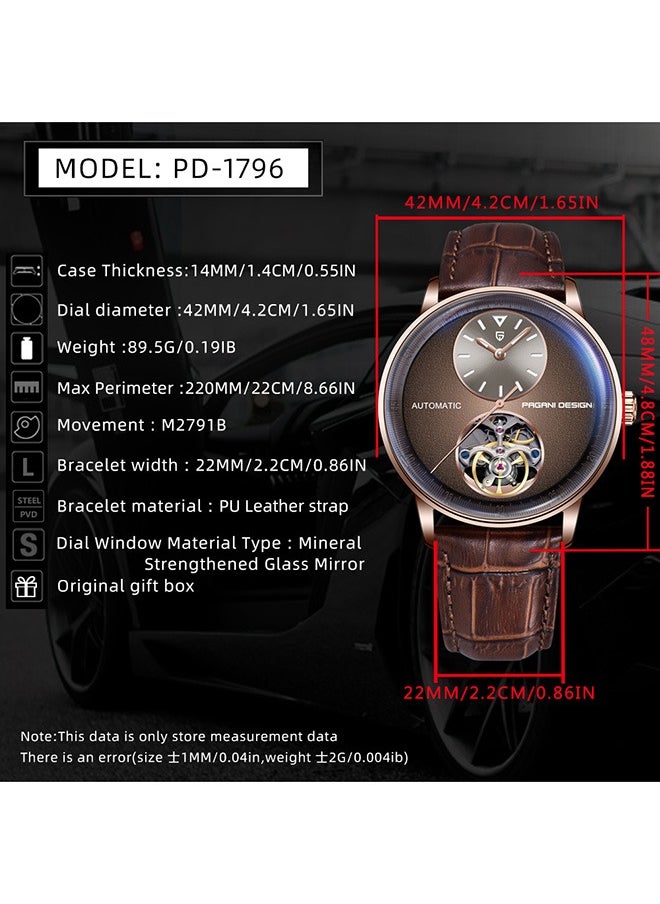 Men's Watch with Balance Wheel Automatic Mechanical Stainless Steel Wrist Watch for Men, Business Style, Leather Watch Band