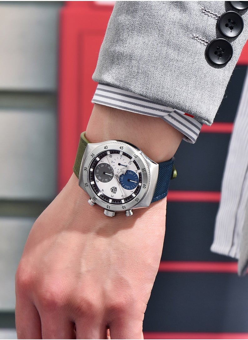 Men's Quartz Chronograph Watches, 316 Stainless Steel Frame, Sapphire Glass Surface With Green Nylon Leather Strap, RT7932